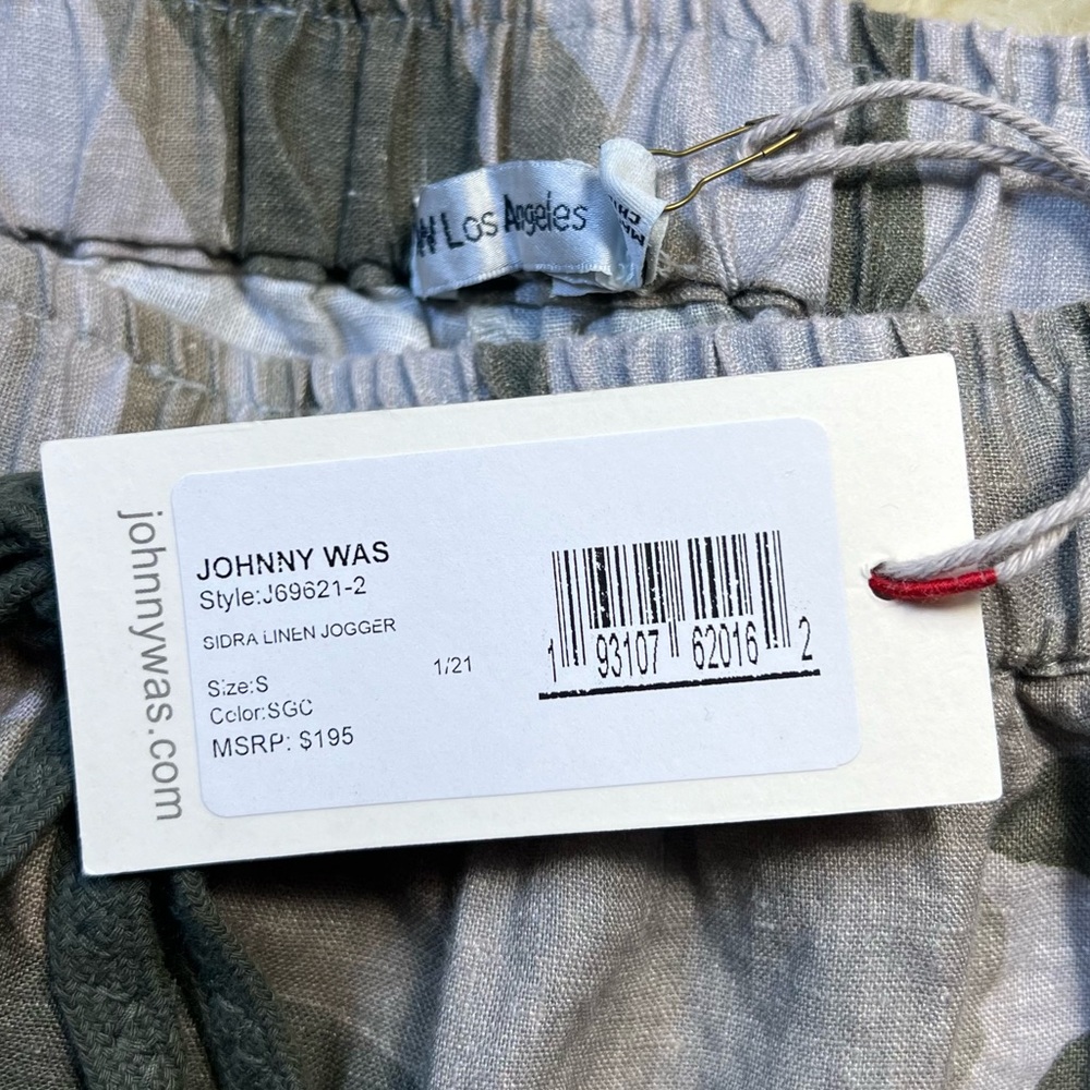 Johnny Was Sidra Linen Camo Green Embroidered Joggers, Size Small, NWT - Picture 10 of 11
